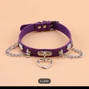 Purple Silver Heart Shaped Choker Necklace, Choker, Purple Choker Collar